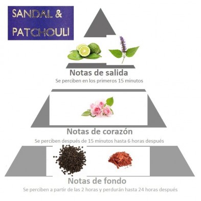 Piramida olfativa SANDALO, ROSA y PACHULI